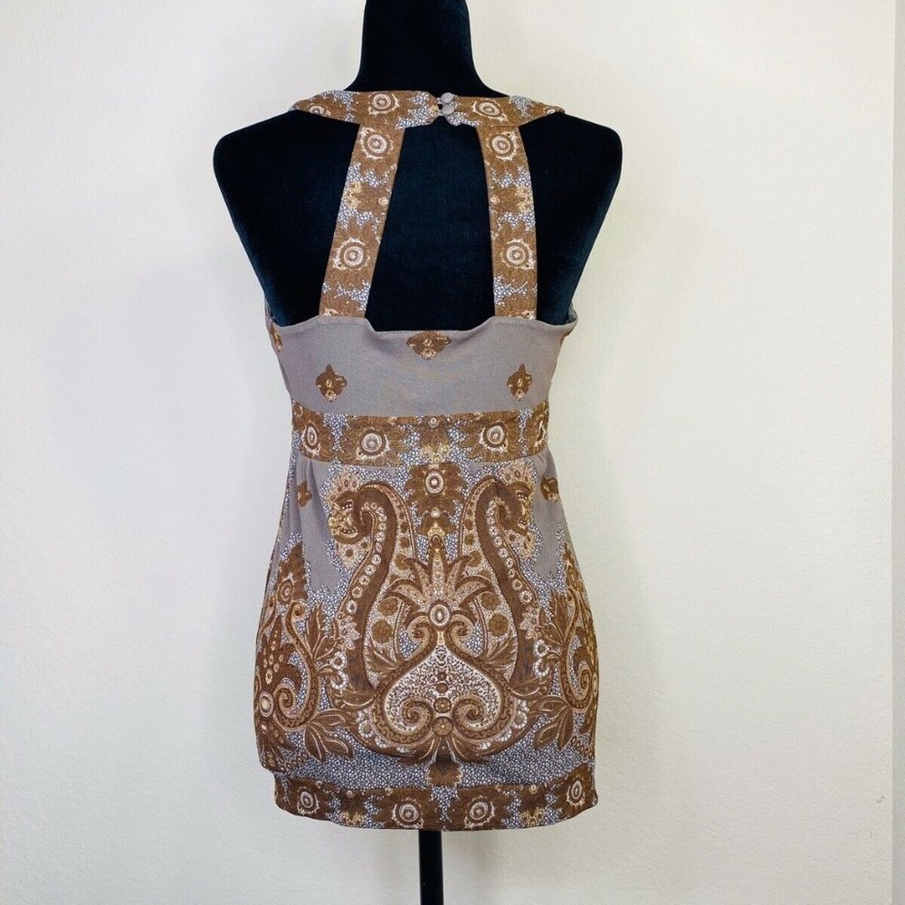 INC International Concepts Macys Halter Top Tank Blouse Brown Paisleys Size XS - Picture 3 of 6